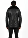 Men’s Fur Collar Leather Coat with Button Front Closure