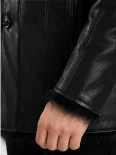 Men’s Fur Collar Leather Coat with Button Front Closure