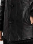 Men’s Fur Collar Leather Coat with Button Front Closure