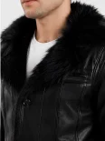Men’s Fur Collar Leather Coat with Button Front Closure