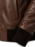 Men’s Ribbed Cuffs Stand Collar Leather Bomber Jacket