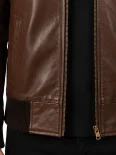 Men’s Ribbed Cuffs Stand Collar Leather Bomber Jacket