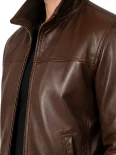 Men’s Ribbed Cuffs Stand Collar Leather Bomber Jacket