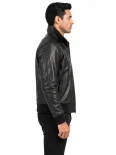 Men’s Ribbed Cuffs Stand Collar Leather Bomber Jacket