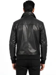 Men’s Ribbed Cuffs Stand Collar Leather Bomber Jacket