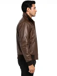 Men’s Ribbed Cuffs Stand Collar Leather Bomber Jacket