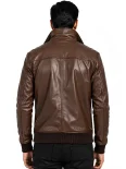 Men’s Ribbed Cuffs Stand Collar Leather Bomber Jacket