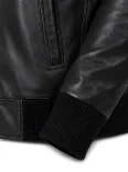 Men’s Ribbed Cuffs Stand Collar Leather Bomber Jacket