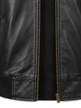 Men’s Ribbed Cuffs Stand Collar Leather Bomber Jacket