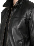 Men’s Ribbed Cuffs Stand Collar Leather Bomber Jacket