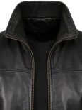 Men’s Ribbed Cuffs Stand Collar Leather Bomber Jacket