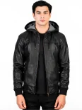 Men’s Zip Front Hooded Leather Jacket