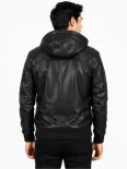 Men’s Zip Front Hooded Leather Jacket