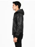 Men’s Zip Front Hooded Leather Jacket