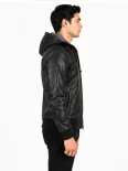 Men’s Zip Front Hooded Leather Jacket