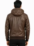 Men’s Zip Front Hooded Leather Jacket