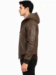 Men’s Zip Front Hooded Leather Jacket