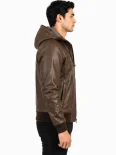Men’s Zip Front Hooded Leather Jacket