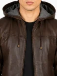 Men’s Zip Front Hooded Leather Jacket