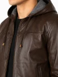 Men’s Zip Front Hooded Leather Jacket