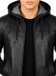 Men’s Zip Front Hooded Leather Jacket