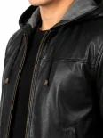 Men’s Zip Front Hooded Leather Jacket