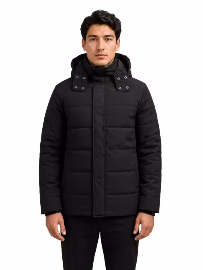 Men’s Quilted Insulated Design Black Hooded Puffer Jacket