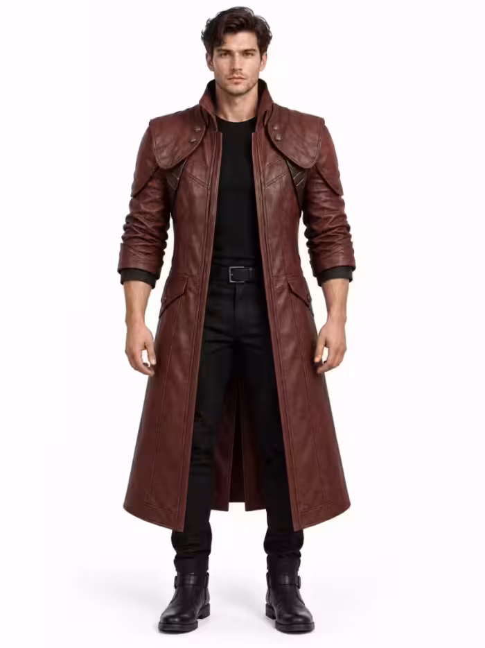 Mens-Handmade-Distressed-Brown-Leather-Long-Coat-Gothic-Military-Trench-Jacket
