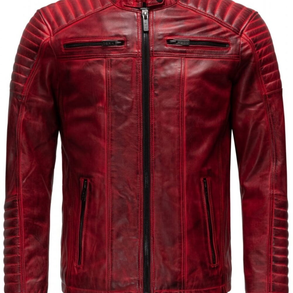 cafe racer retro red Biker quilted leather jacket