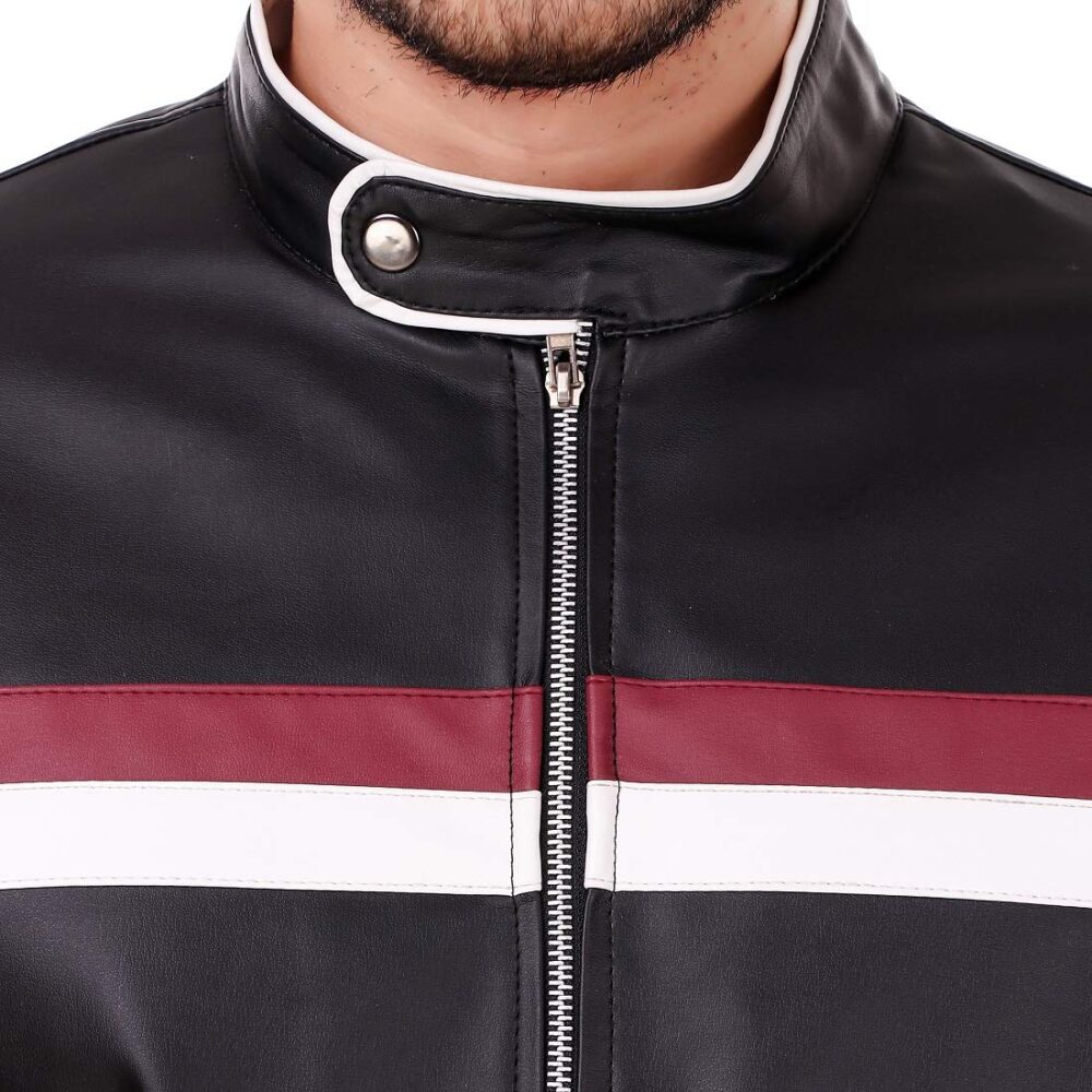 Black Striped Spanish Biker Leather Jacket