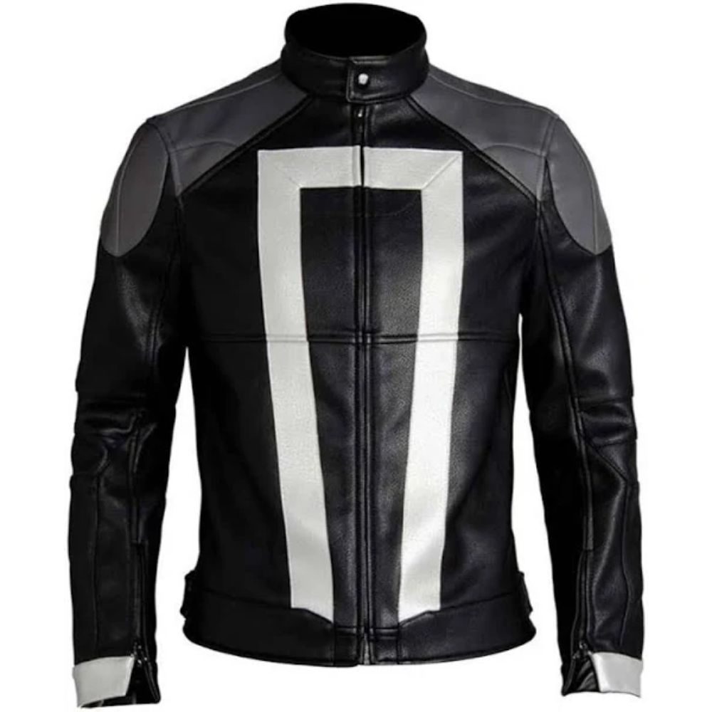 Agents of Shield Black Grey Biker Leather Jacket