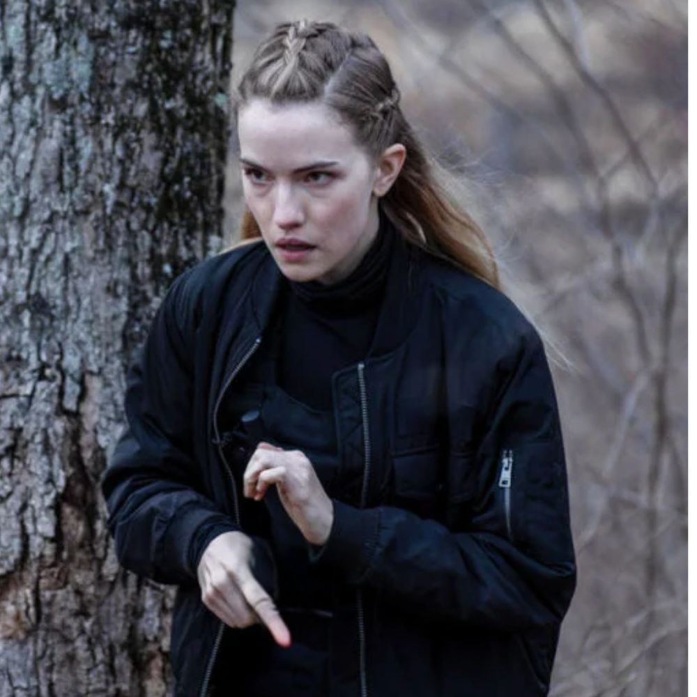 Alarum 2025 Willa Fitzgerald Black Bomber Jacket