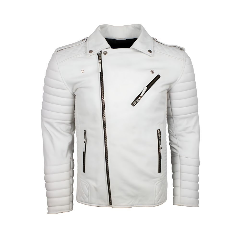 Boda Biker White Quilted Motorcycle Leather Jacket