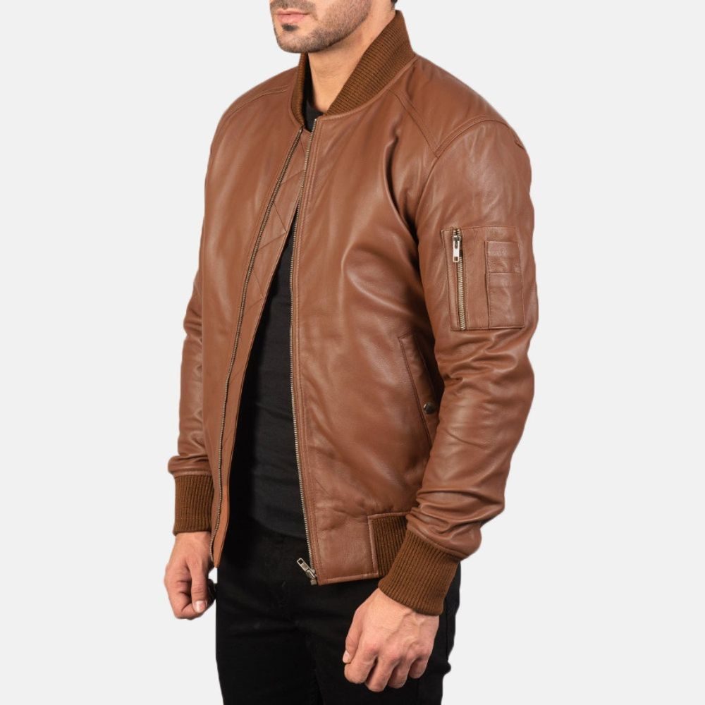 Bomber Handmade Brown Leather Jacket
