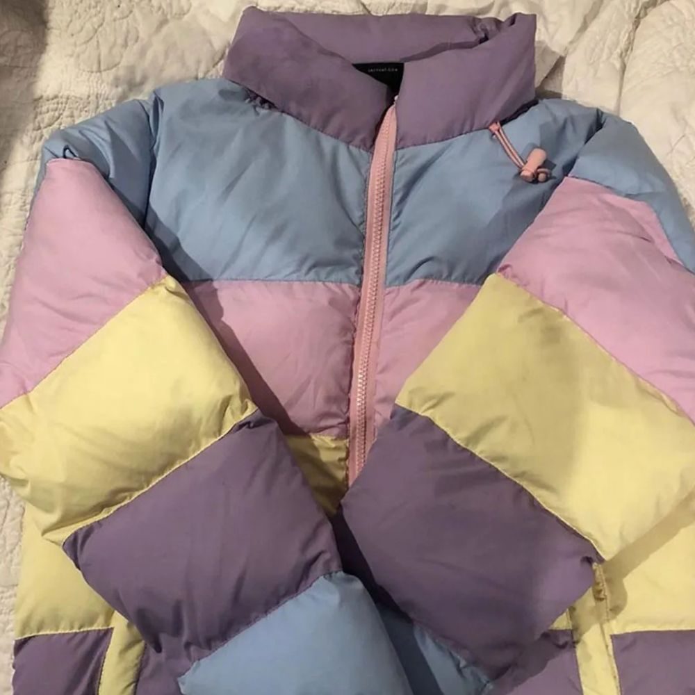 Brie Larson Unicorn Store Color Block Puffer Jacket