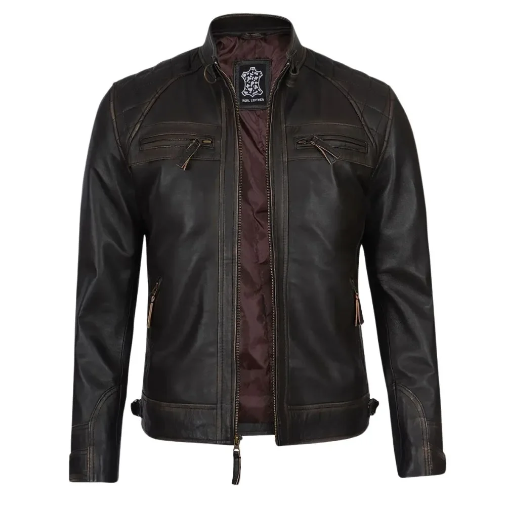 Men's Cafe Racer Brown Leather Jacket