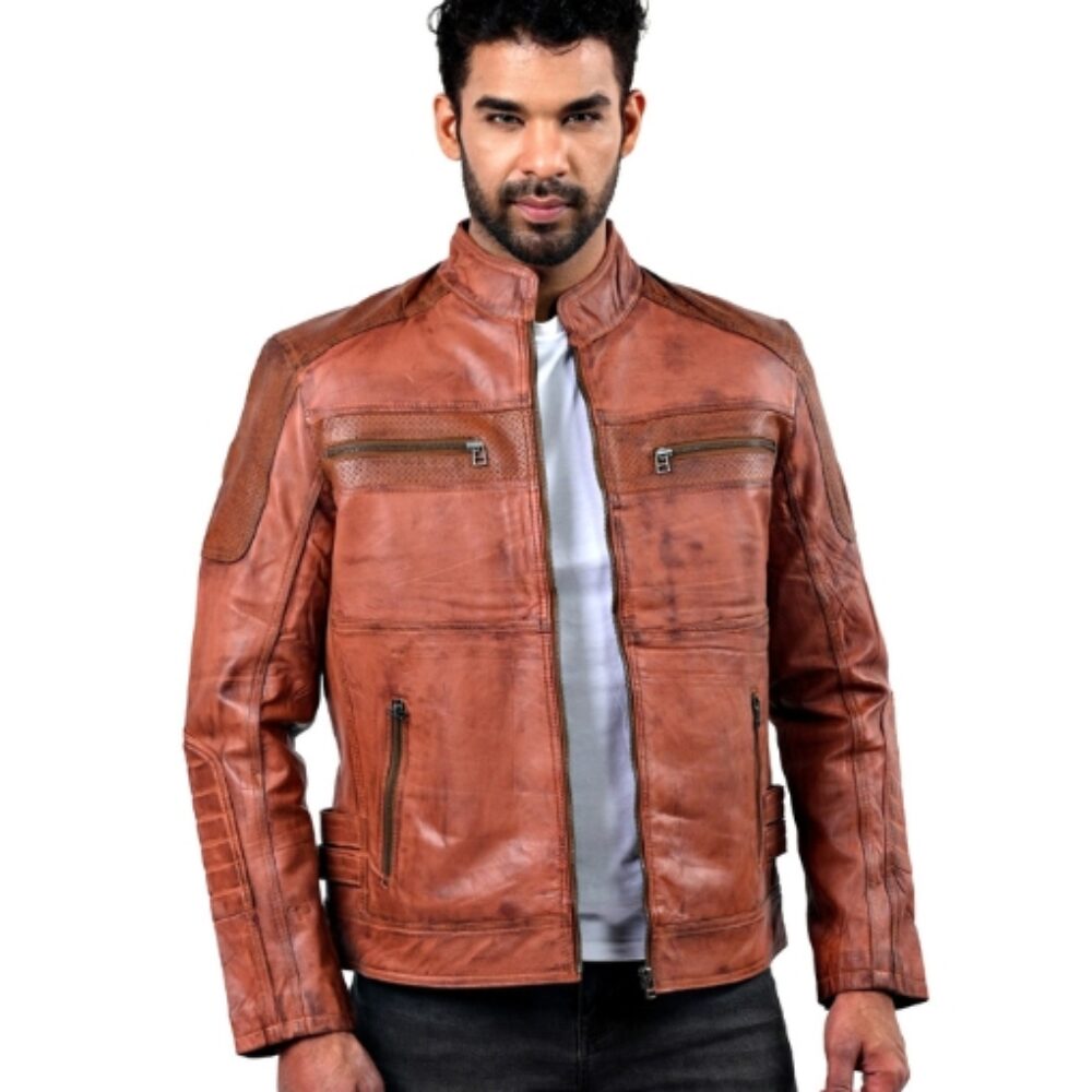 Cafe Racer Tan Motorcycle Jacket For Mens