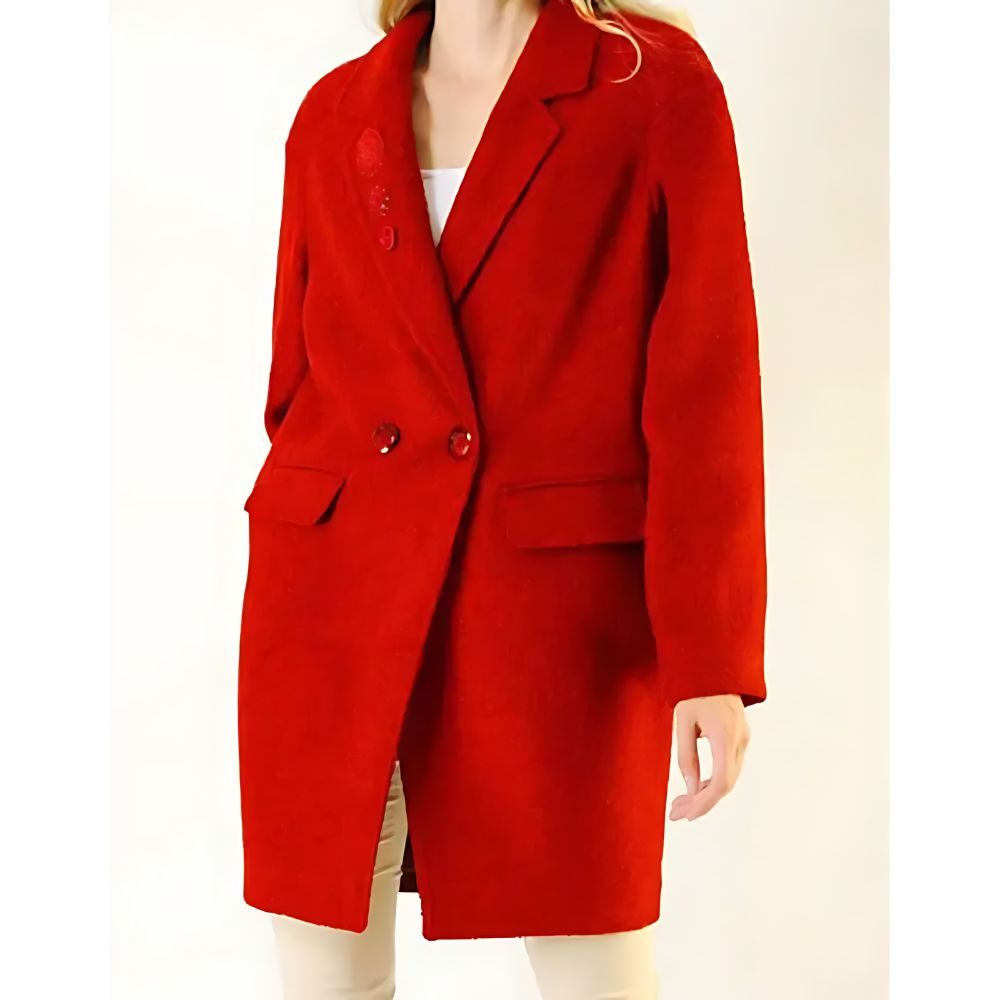 Red Boucle Double Breasted Red Wool Coat