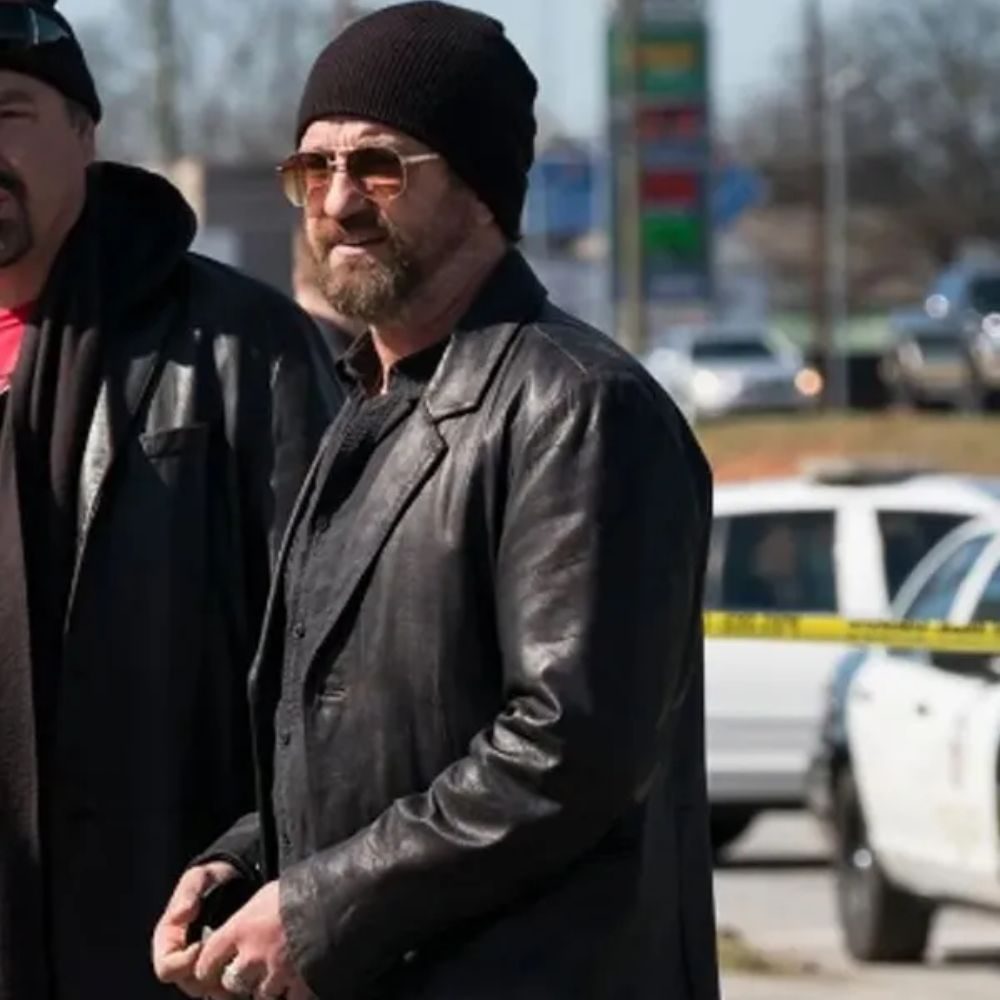 Gerard Butler Den of Thieves Black Leather Blazer