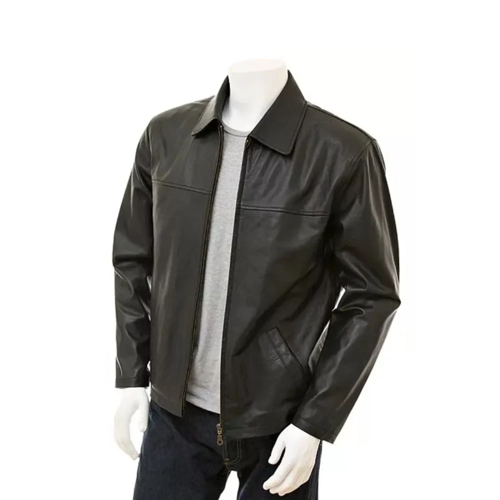 Men Harrington Black Leather Jacket