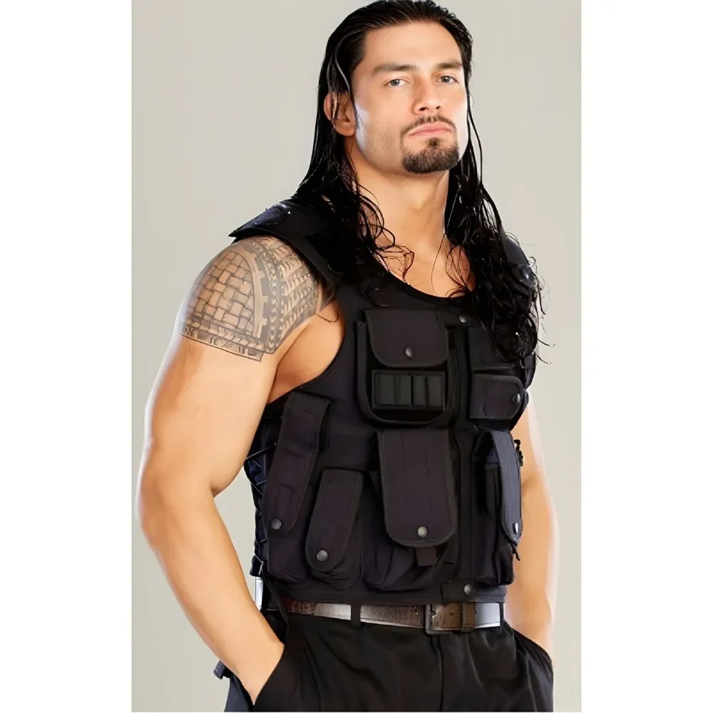 WWE Roman Reigns Biker Leather Tactical Vest