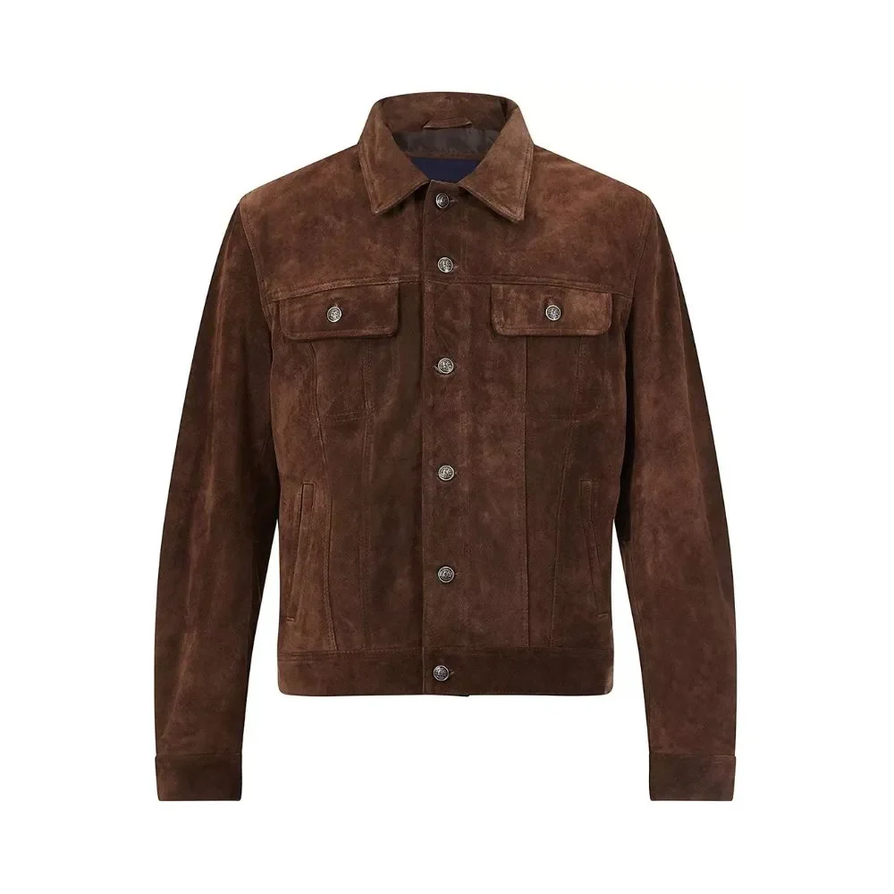 Men Dark Brown Suede Jacket