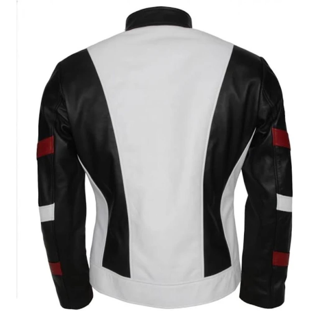 BruceLee Stripe White Leather Jacket