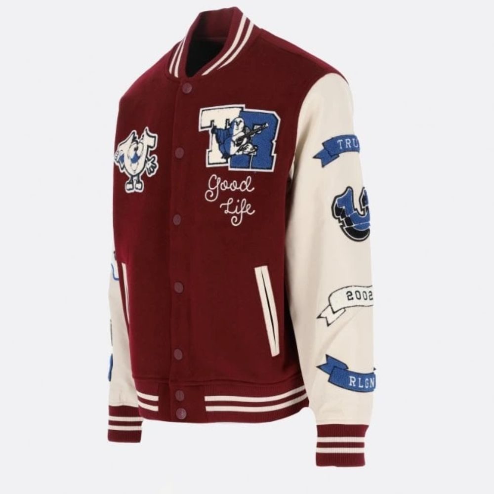 Maroon True Religion Varsity Jacket