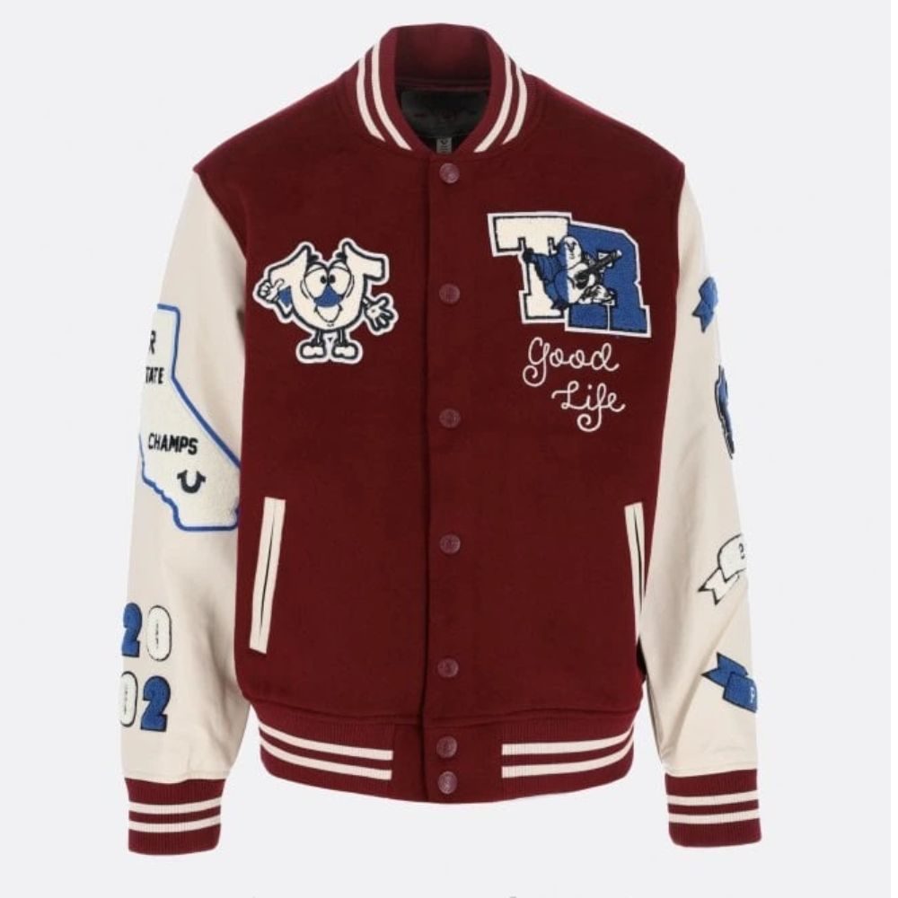 Maroon True Religion Varsity Jacket