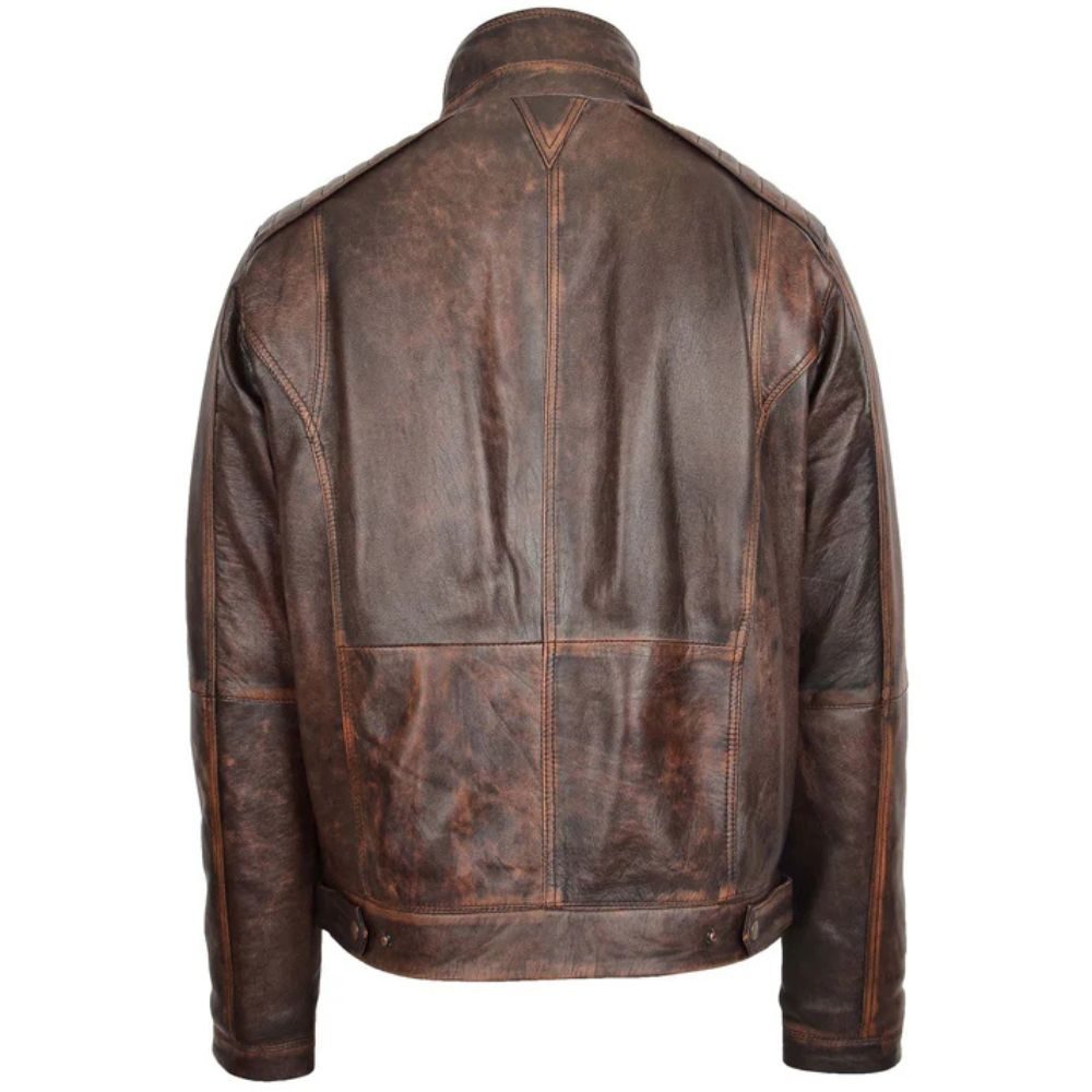 Men Brown Vintage Leather Biker Hugo Jacket