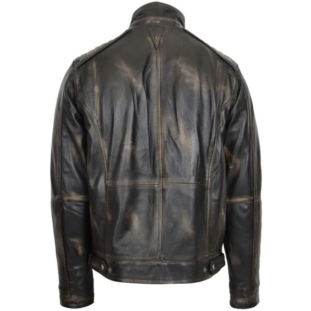 Men Vintage Leather Biker Hugo Jacket