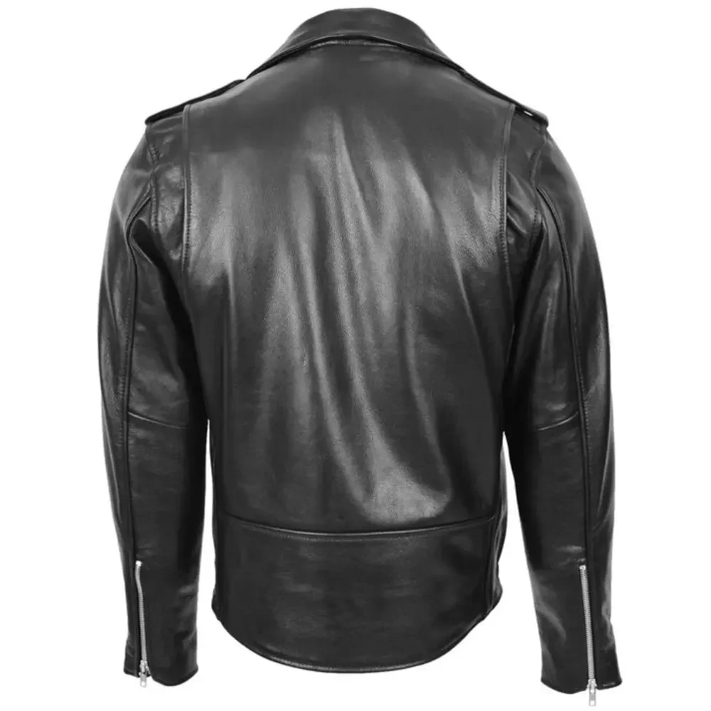 Men Black Belted Brando Leather Biker Jacket
