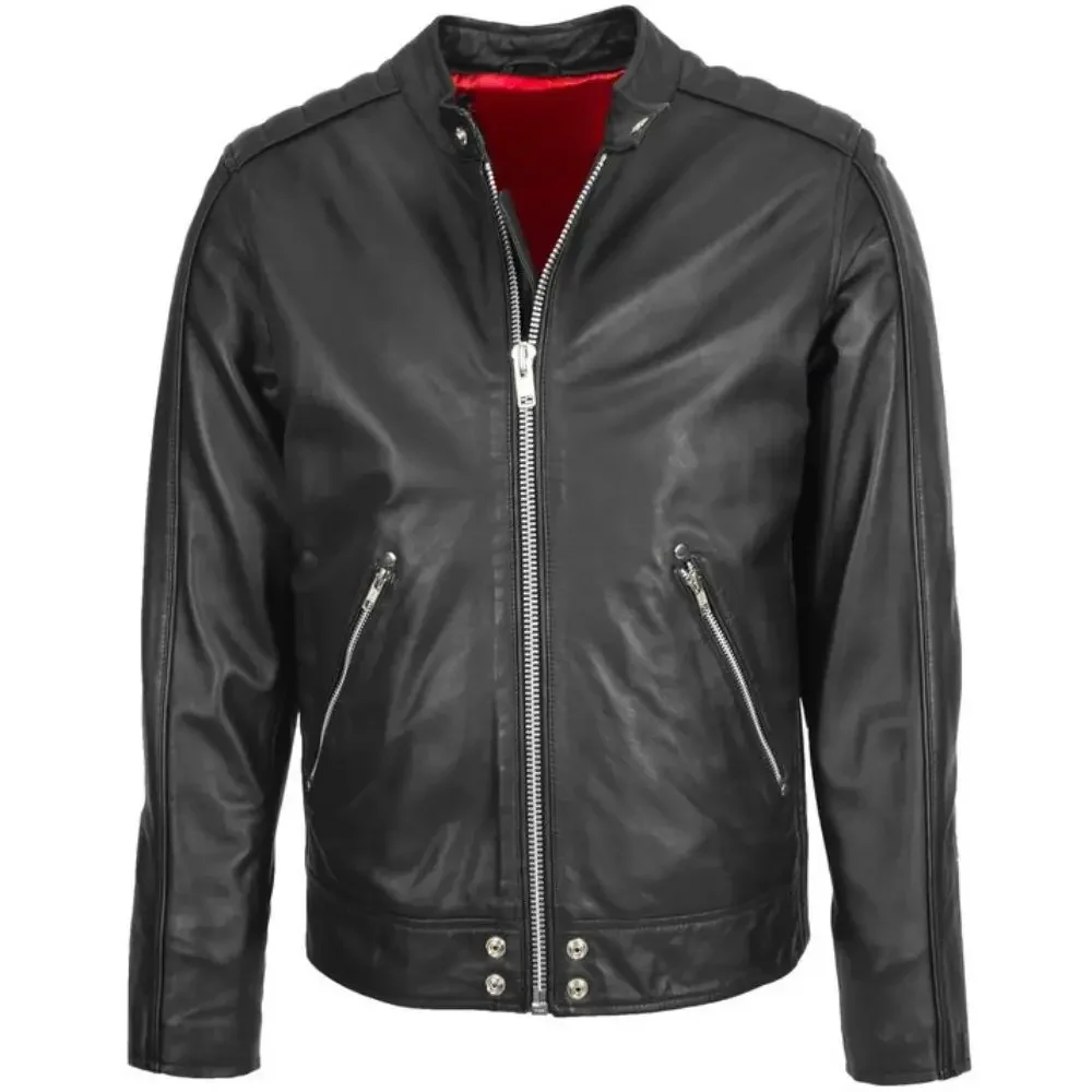 Men’s Black Quilted Shoulder Biker Jacket