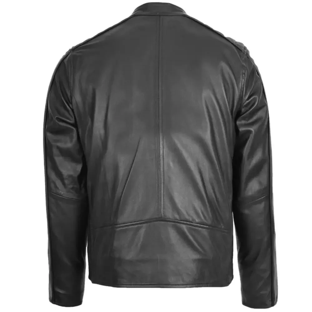 Men’s Black Quilted Shoulder Biker Jacket